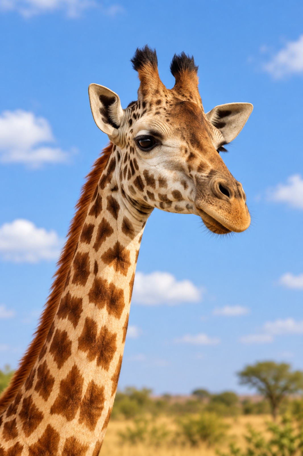 A giraffe against a blue sky