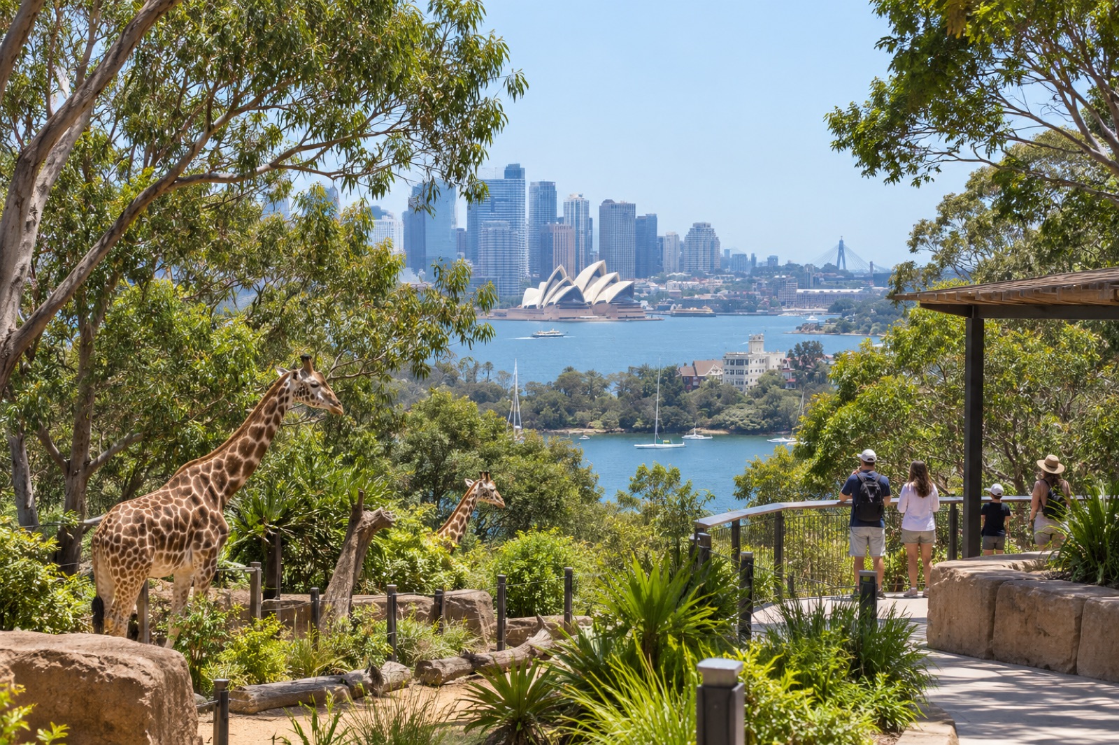 Leafy harbourside terraces of Taronga Zoo overlooking Sydney Harbour