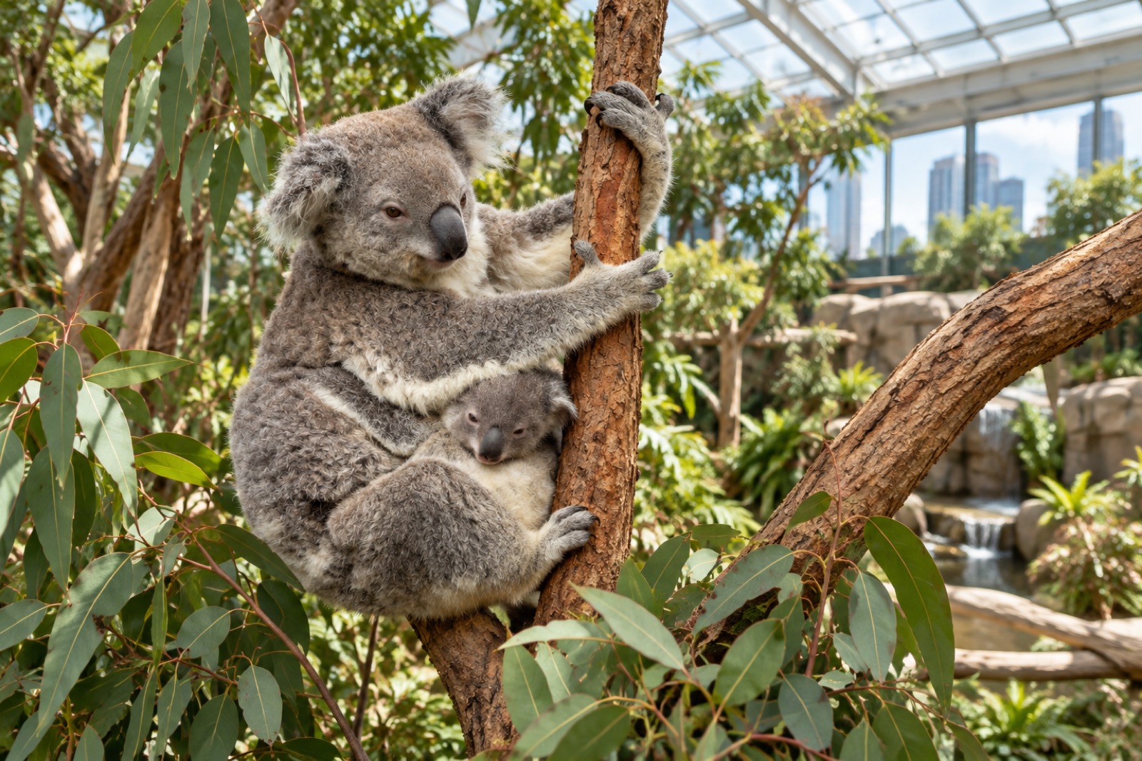 Rooftop koala habitat at WILD LIFE Sydney Zoo in Darling Harbour